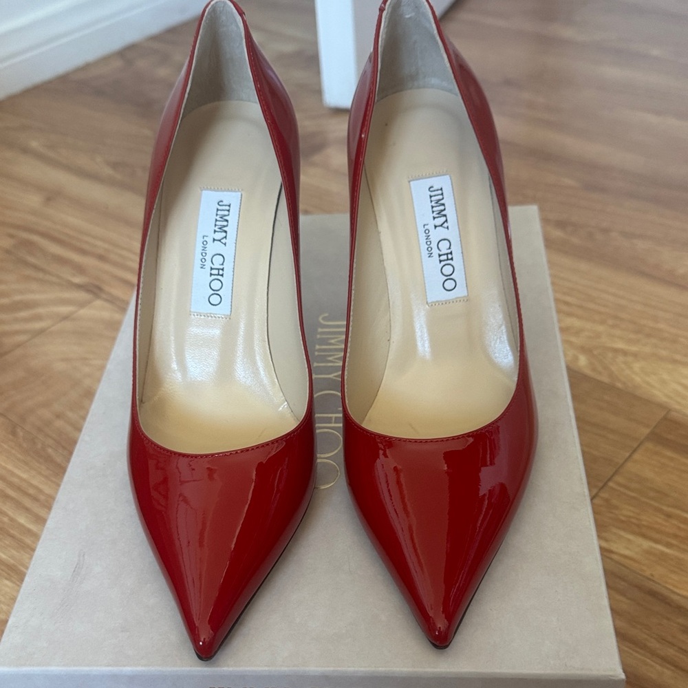 Jimmy Choo Agnes Red Patent Pointed-Toe Stilettos 7.5 Never worn - Picture 4 of 5